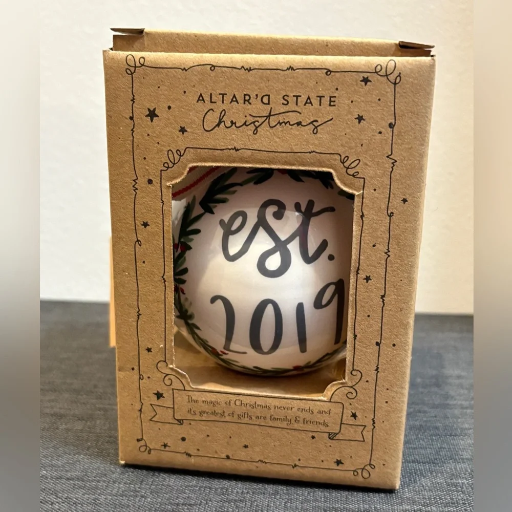 NWT New in Box Altar’d State Mr. & Mrs. Est. 2019 Christmas Tree Ornament